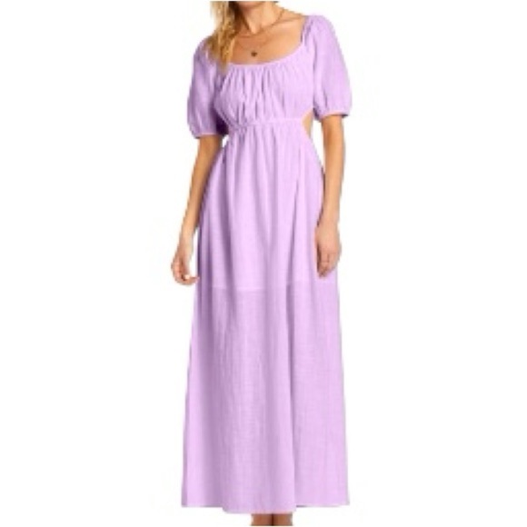 New Billabong On the Coast Cutout Cotton Maxi Dress in Lilac Breeze - Picture 2 of 11